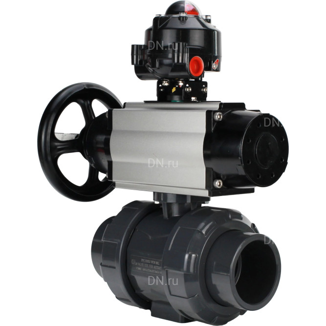 Кран шаровой BV4242E-FP-GRM-ISO Дн80 Ру10 полнопроходной, корпус - НПВХ, шар - НПВХ, уплотнение - EPDM, с пневмоприводом PA-DA-105-1, пневмораспределителем 4M310-08 AC220V и БКВ APL-510N EX в Омске