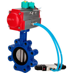 Затвор дисковый поворотный WBV1631N-2W-Fb-H Ду65 Ру16 LUG, корпус - чугун QT450, диск - нержавеющая сталь 304, уплотнение - NBR, с пневмоприводом PA-DA-065, пневмораспределителем 4M320-10 AC220V и магнитным переключателем ALS200D