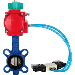 Затвор дисковый поворотный WBV1132N-2W-Fb-H Ду150 Ру16 корпус - чугун GG25, диск - нержавеющая сталь 316L, уплотнение - NBR, с пневмоприводом PA-DA-105, пневмораспределителем 4V320-08 AC220V и магнитным переключателем ALS200D
