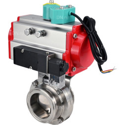 Затвор дисковый поворотный кламповый WBV3131E-2W-C-H Ду15 Ру10 корпус - пищевая нержавеющая сталь 304, уплотнение - EPDM, с пневмоприводом PA-DA-052, пневмораспределителем 4M310-08 AC220V и магнитным переключателем ALS200D