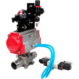 Кран шаровой BV3131P(3pc)-FP-W-ISO-H LONG Ду125 Ру16 полнопроходной, корпус - нержавеющая сталь 304, уплотнение - PTFE, под приварку, с пневмоприводом PA-SA-210, пневмораспределителем 4V320-10 AC220V, БКВ APL-210N и БПВ AFC2000