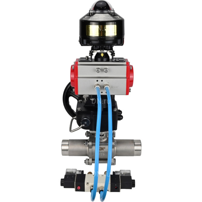 Кран шаровой BV3131P(3pc)-FP-W-ISO-H LONG Ду150 Ру16, полнопроходной, нержавеющая сталь 304, уплотнение - PTFE, под приварку, с пневмоприводом PA-DA-140, с пневмораспределителем 4V320-08 AC220V, БКВ APL-510N Ex, ручным дублером MON4-1200-T54-ISO в Омске
