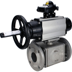 Кран шаровой BV3232P(4pc)-FP-3WL-F Ду100 Ру16 полнопроходной трехходовой, фланцевый, корпус - нержавеющая сталь SS316, с пневмоприводом PA-DA-105-1 двойного действия и БКВ APL-210N