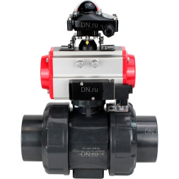 Кран шаровой BV4242E-FP-GRM-ISO Дн100 Ру10 полнопроходной, корпус - НПВХ, шар - НПВХ, уплотнение - EPDM, с пневмоприводом PA-DA-065, пневмораспределителем 4M310-08 DC24V и БКВ APL-210N