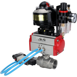 Кран шаровой BV3232P(2pc)-FP-T-ISO-H 4″ Ду100 Ру40 полнопроходной двухходовой, нержавеющая сталь SS316, внутренняя резьба, уплотнение - PTFE, с пн.приводом PA-DA-105 пн.распределителем 4V320-10 AC220V БПВ AFC2000 БКВ APL-510N-EX