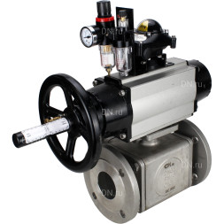Кран шаровой BV3232P(4pc)-FP-3WL-F Ду100 Ру16 полнопроходной трехходовой, фланцевый, корпус - нержавеющая сталь SS316, с пневмоприводом PA-DA-105-1, пневмораспределителем 4M310-08 AC220V, БКВ APL-210N и БПВ AFC2000