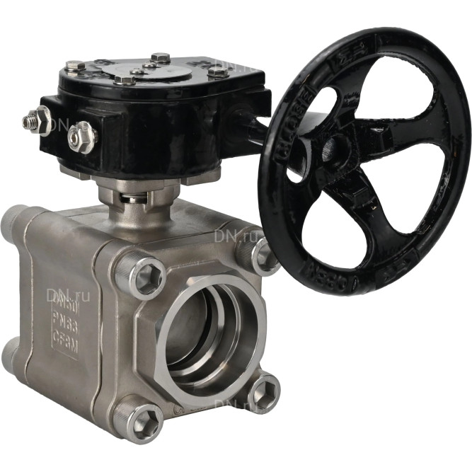 Кран шаровой BV3232P(3pc)-FP-SW-ISO-H Ду50 Ру63 полнопроходной, корпус - нержавеющая сталь SS316, под приварку, с редуктором RDN RQN3-150Z-T24 в Омске
