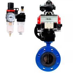 Затвор дисковый поворотный WBV1331E-2W-F-H Ду200 Ру16 фланцевый, чугун GGG40/нержавеющая сталь 304, EPDM, с пневмоприводом PA-DA-140, пневмораспределителем 4V320-08 AC220V, БКВ APL-210N, ручным дублером MON4-1200-T54-ISO и БПВ AFC2000