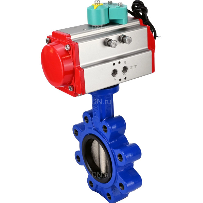 Затвор дисковый поворотный WBV1616N-2W-Fb-H Ду65 Ру16 LUG корпус - чугун QT450, диск - чугун QT450, уплотнение - NBR, с пневмоприводом PA-DA-065 и магнитным переключателем ALS200D в Омске