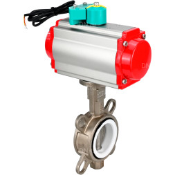 Затвор дисковый поворотный WBV3131P-2W-Fb-H Ду150 Ру16 корпус - нержавеющая сталь 304, диск - нержавеющая сталь 304, уплотнение - PTFE, с пневмоприводом PA-DA-105, пневмораспределителем 4M310-08 DC24V и магнитным переключателем ALS200D