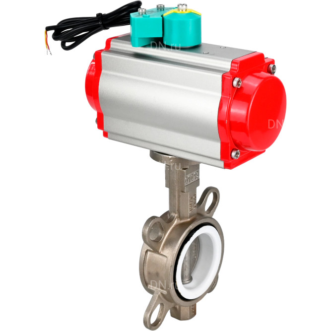 Затвор дисковый поворотный WBV3131P-2W-Fb-H Ду150 Ру16 корпус - нержавеющая сталь 304, диск - нержавеющая сталь 304, уплотнение - PTFE, с пневмоприводом PA-DA-105, пневмораспределителем 4M310-08 DC24V и магнитным переключателем ALS200D в Омске