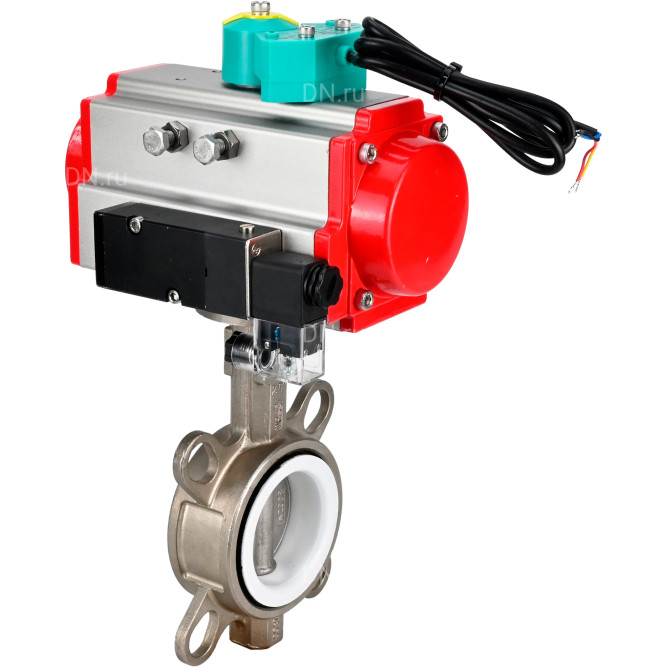 Затвор дисковый поворотный WBV3131P-2W-Fb-H Ду150 Ру16 корпус - нержавеющая сталь 304, диск - нержавеющая сталь 304, уплотнение - PTFE, с пневмоприводом PA-DA-105, пневмораспределителем 4M310-08 DC24V и магнитным переключателем ALS200D в Омске