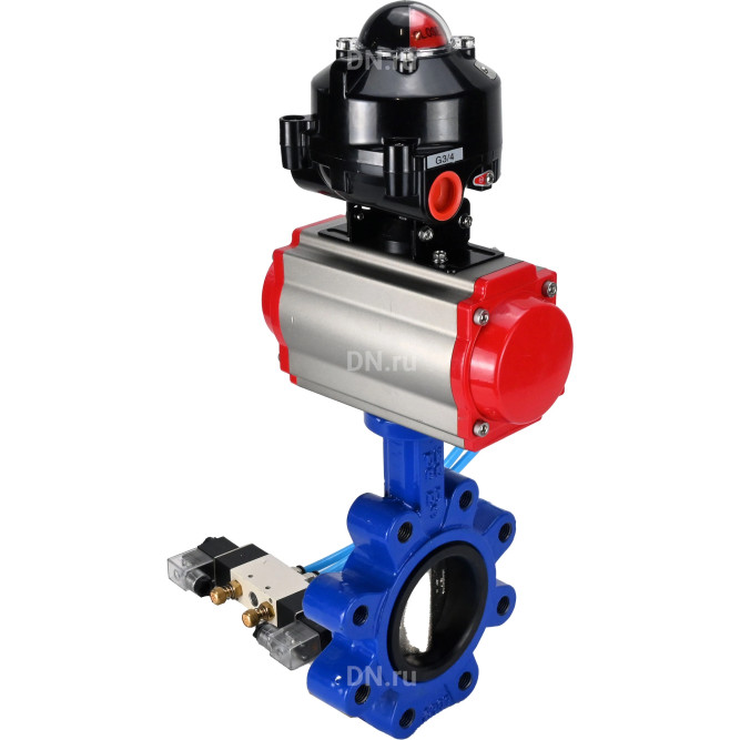 Затвор дисковый поворотный WBV1616E-2W-Fb-H Ду50 Ру16 LUG корпус - чугун QT450, диск - чугун QT450, уплотнение - EPDM, с пневмоприводом PA-DA-065, пневмораспределителем 4V320-08 AC220V и БКВ APL-510N EX в Омске