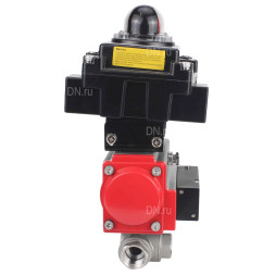 Кран шаровой BV3232P(4pc)-SP-3WL-T-ISO-H Ду65 Ру40 стандартнопроходной трехходовой L-тип, нержавеющая сталь SS316, внутренняя резьба, PTFE, пн.приводом PA-SA-105, пн.распределителем 4M310-08 AC220V и БКВ APL-410N EX