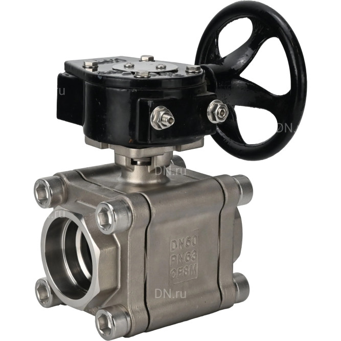 Кран шаровой BV3232P(3pc)-FP-SW-ISO-H Ду65 Ру63 полнопроходной, корпус - нержавеющая сталь SS316, под приварку, с редуктором RDN RQN4-500Z-T30 в Омске