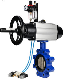 Затвор дисковый поворотный WBV1616N-2W-Fb-H Ду125 Ру16 LUG корпус - чугун QT450, диск - чугун QT450, уплотнение - NBR, с пневмоприводом PA-DA-105-1, пневмораспределителем 4V320-10 AC220V и БПВ AFC2000