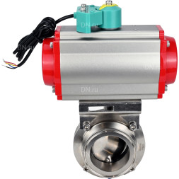 Затвор дисковый поворотный кламповый WBV3131E-2W-C-H Ду32 Ру10 корпус - пищевая нержавеющая сталь 304, уплотнение - EPDM, с пневмоприводом PA-DA-052, пневмораспределителем 4M310-08 AC220V и магнитным переключателем ALS200D