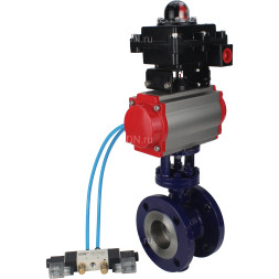 Затвор дисковый поворотный с тройным эксцентриситетом WBV3EX-3431M-1W-F-ISO Ду80 Ру25 фланцевый углеродистая сталь WCB, диск - нержавеющая сталь 304, METAL, с пневмоприводом PA-SA-140, пневмораспределителем 4V320-08 AC220V и БКВ APL-410N EX