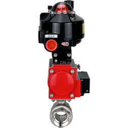 Кран шаровой BV3232P(2pc)-FP-T-ISO-H 1″ Ду25 Ру63 полнопроходной двухходовой, нержавеющая сталь SS316, внутренняя резьба, уплотнение - PTFE, с пн.приводом PA-DA-052 пн.распределителем 4M310-08 AC220V БПВ AFC2000 БКВ APL-510N-EX