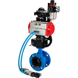 Затвор дисковый поворотный WBV1313E-2W-F-H Ду150 Ру16, корпус - чугун GGG40, диск - чугун GGG40, уплотнение - EPDM, с пневмоприводом PA-DA-130, пневмораспределителем 4M320-10 AC220V, ручным дублером MON1-250-T26-ISO, БКВ APL-210N и БПВ AFC2000