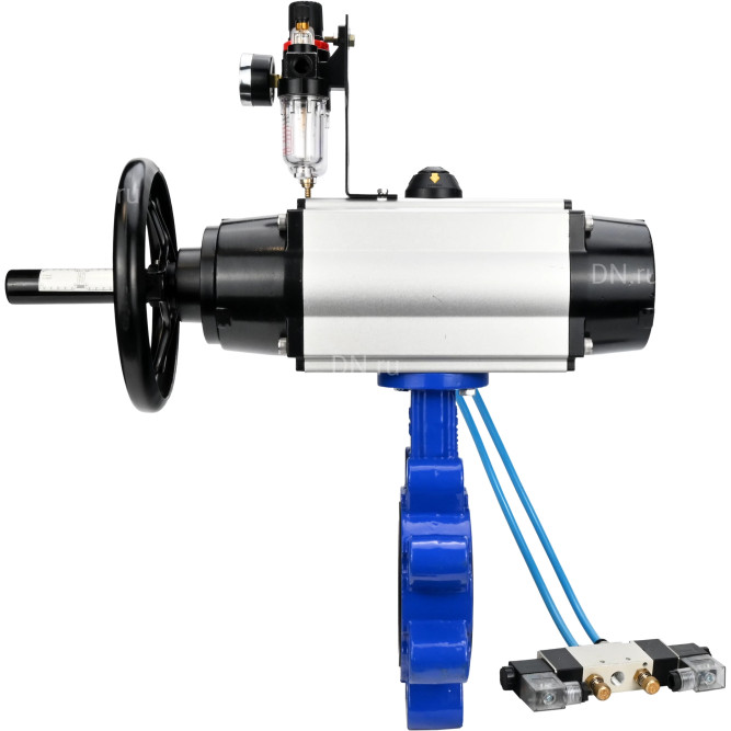 Затвор дисковый поворотный WBV1631E-2W-Fb-H Ду125 Ру16 LUG корпус - чугун QT450, диск - нержавеющая сталь 304, уплотнение - EPDM, с пневмоприводом PA-DA-105-1, пневмораспределителем 4V320-10 AC220V и БПВ AFC2000 в Омске
