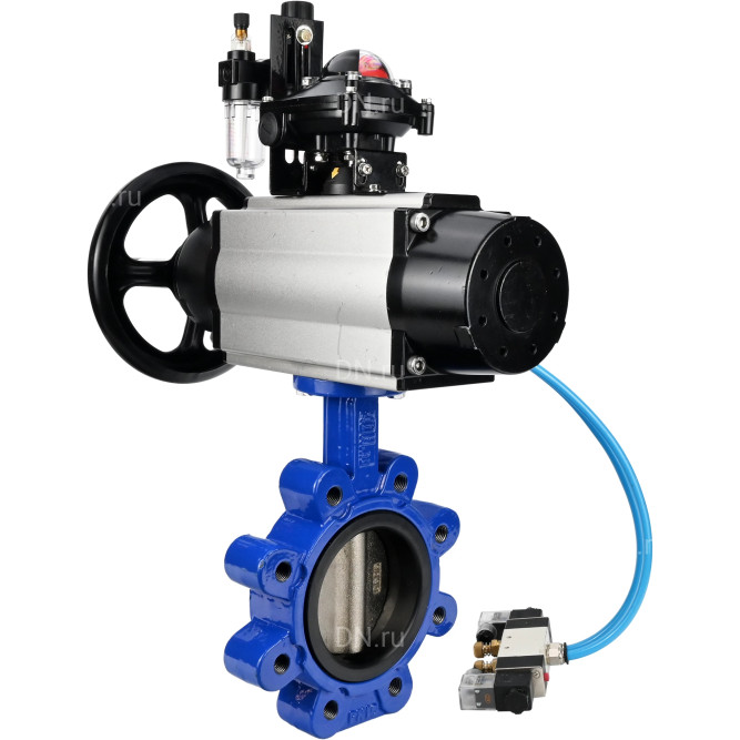 Затвор дисковый поворотный WBV1616N-2W-Fb-H Ду125 Ру16 LUG корпус - чугун QT450, диск - чугун QT450, уплотнение - NBR, с пневмоприводом PA-DA-105-1, пневмораспределителем 4V320-08 AC220V, БКВ APL-210N и БПВ AFC2000 в Омске