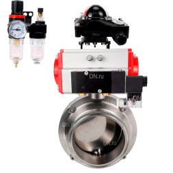 Затвор дисковый поворотный кламповый WBV3131E-2W-C-H Ду25 Ру10 корпус - пищевая нержавеющая сталь 304, уплотнение – EPDM, с пневмоприводом PA-DA-052, пневмораспределителем 4M310-08 DC24V, БКВ APL-210N и БПВ AFC2000