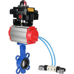 Затвор дисковый поворотный WBV1413E-2W-Fb-H Ду65 Ру16, корпус - чугун GGG50, диск - чугун GGG40, уплотнение - EPDM, с пневмоприводом PA-SA-083, пневмораспределителем 4V320-10 AC220V и БКВ APL-410N EX