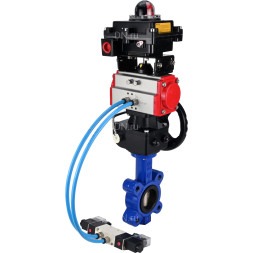 Затвор дисковый поворотный WBV1616E-2W-Fb-H Ду80 Ру16 LUG корпус - чугун QT450, диск - чугун QT450, уплотнение - EPDM, с пневмоприводом PA-DA-083, пневмораспределителем 4V320-08 AC220V, БКВ APL-410N EX и редуктором MON2-450-T28-ISO
