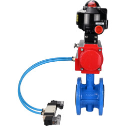 Затвор дисковый поворотный WBV1313E-2W-F-H Ду150 Ру16 фланцевый, корпус - чугун GGG40, диск - чугун GGG40, уплотнение - EPDM, с пневмоприводом PA-DA-130, пневмораспределителем 4V320-08 AC220V и БКВ APL-510N EX