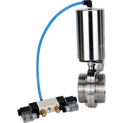 Затвор дисковый поворотный WBV3131S-2W-T-H Ду20 Ру10 резьбовой, пищевая нержавеющая сталь 304, уплотнение – Silicon, с пневмоприводом PA-SA-85 и пневмораспределителем 4V320-10 AC220V