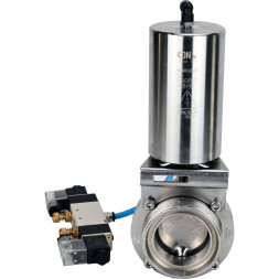 Затвор дисковый поворотный WBV3131S-2W-T-H Ду20 Ру10 резьбовой, пищевая нержавеющая сталь 304, уплотнение – Silicon, с пневмоприводом PA-SA-85 и пневмораспределителем 4V320-10 AC220V