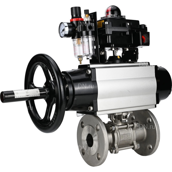 Кран шаровой BV3131P(3pc)-FP-F-ISO-H Ду65 Ру25, трехсоставной полнопроходной фланцевый, нержавеющая сталь SS304, уплотнение - PTFE, с пневмоприводом PA-DA-105-1, с пневмораспределителем 4M310-08 DC24V, с БКВ APL-410N EX, с БПВ AFC2000 в Омске
