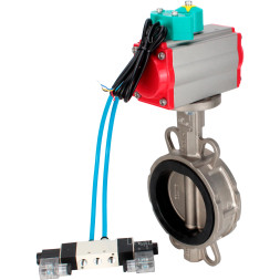 Затвор дисковый поворотный WBV3232E-2W-Fb-H Ду40 Ру16 корпус - нержавеющая сталь 316L, диск - нержавеющая сталь 316L, уплотнение - EPDM, с пневмоприводом PA-DA-052, пневмораспределителем 4V320-08 AC220V и магнитным переключателем ALS200D