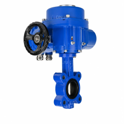 Затвор дисковый поворотный WBV1616N-2W-Fb-H Ду50 Ру16 LUG межфланцевый, корпус - чугун QT450, диск - чугун QT450, уплотнение - NBR, с электроприводом QT-N-005M-O2-220VAC-У1 с моментной муфтой и штурвалом