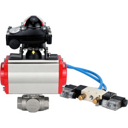 Кран шаровой BV3232P(4pc)-SP-3WL-T-ISO-H Ду50 Ру63, стандартнопроходной, четырехсоставной, корпус - нержавеющая сталь 316, уплотнение - PTFE, внутренняя резьба, с пневмоприводом PA-DA-065, пневмораспределителем 4V320-10 AC220V, БКВ APL-210N