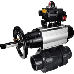 Кран шаровой BV4242E-FP-GRM-ISO Дн15 Ру10 полнопроходной, корпус - НПВХ, шар - НПВХ, уплотнение - EPDM, с пневмоприводом PA-DA-105-1 и БКВ APL-410N EX