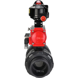 Кран шаровой BV4242E-FP-GRM-ISO Дн65 Ру10 полнопроходной, корпус - НПВХ, шар - НПВХ, уплотнение - EPDM, с пневмоприводом PA-DA-065, пневмораспределителем 4M310-08 DC24V и БКВ APL-510N EX