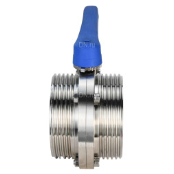 Затвор дисковый поворотный WBV3131E-2W-T-H Ду80 Ру10 резьбовой, пищевая нержавеющая сталь 304, уплотнение – EPDM, с рукояткой