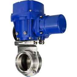 Затвор дисковый поворотный WBV3131E-2W-T-H Ду32 Ру10 резьбовой, корпус - пищевая нержавеющая сталь 304, уплотнение - EPDM, с электроприводом QT-N-005M-O2-380VAC-У1 с моментной муфтой и штурвалом