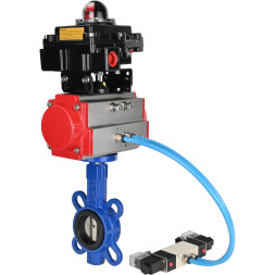 Затвор дисковый поворотный WBV1413E-2W-Fb-H Ду65 Ру16, корпус - чугун GGG50, диск - чугун GGG40, уплотнение - EPDM, с пневмоприводом PA-SA-083, пневмораспределителем 4V320-08 AC220V и БКВ APL-410N EX