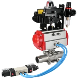 Кран шаровой BV3131P(3pc)-FP-W-ISO-H LONG Ду25 Ру63 полнопроходной, корпус - нерж.сталь 304, уплотнение - PTFE, под приварку, с пневмоприводом PA-SA-105, пневмораспределителем 4M320-08 AC220V, БКВ APL-410N EX и БПВ AFC2000