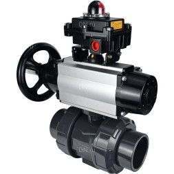Кран шаровой BV4242E-FP-GRM-ISO Дн25 Ру10 полнопроходной, корпус - НПВХ, шар - НПВХ, уплотнение - EPDM, с пневмоприводом PA-DA-105-1 и БКВ APL-410N EX