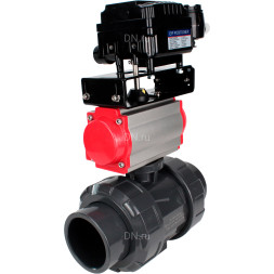 Кран шаровой BV4242E-FP-GRM-ISO Дн20 Ру10 полнопроходной, корпус - НПВХ, шар - НПВХ, уплотнение - EPDM, с пневмоприводом PA-SA-052 и пневмопозиционером YT-1000RSN с обратной связью