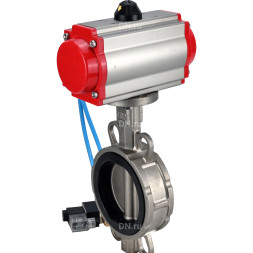Затвор дисковый поворотный WBV3232V-2W-Fb-H Ду150 Ру16, корпус - нержавеющая сталь 316L, диск - нержавеющая сталь 316L, уплотнение - Viton, с пневмоприводом PA-SA-130 с возвратными пружинами, с пневмораспределителем 4V320-10 AC220V