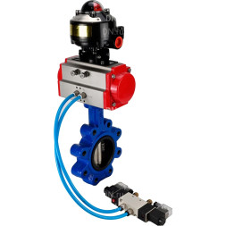 Затвор дисковый поворотный WBV1616N-2W-Fb-H Ду50 Ру16 LUG, корпус - чугун QT450, диск - чугун QT450, уплотнение - NBR, с пневмоприводом PA-SA-083, пневмораспределителем 4M320-10 AC220V и БКВ APL-510N EX