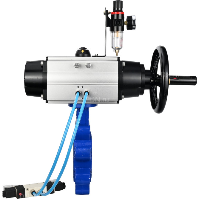 Затвор дисковый поворотный WBV1616E-2W-Fb-H Ду125 Ру16 LUG корпус - чугун QT450, диск - чугун QT450, уплотнение - EPDM, с пневмоприводом PA-DA-105-1, пневмораспределителем 4V320-10 AC220V и БПВ AFC2000 в Омске