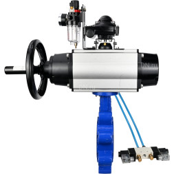 Затвор дисковый поворотный WBV1616N-2W-Fb-H Ду125 Ру16 LUG корпус - чугун QT450, диск - чугун QT450, уплотнение - NBR, с пневмоприводом PA-DA-105-1, пневмораспределителем 4V320-10 AC220V, БКВ APL-210N и БПВ AFC2000