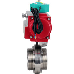 Затвор дисковый поворотный WBV3131S-2W-T-H Ду32 Ру10 резьбовой, пищевая нержавеющая сталь 304, уплотнение - Silicon, с пневмоприводом PA-DA-052 и магнитным переключателем ALS200D
