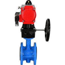 Затвор дисковый поворотный WBV1313E-2W-F-H Ду200 Ру16 фланцевый, корпус - чугун GGG40, диск - чугун GGG40, EPDM, с пневмоприводом PA-DA-140, пневмораспределителем 4M310-08 DC24V и ручным дублером MON2-450-T28-ISO